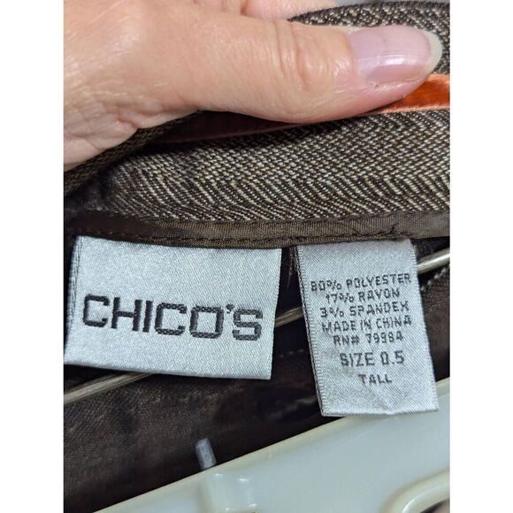 Chico's Women's Brown Metallic Thread Striped Pattern Trouser Pants Size 0.5 Tal - Picture 4 of 9